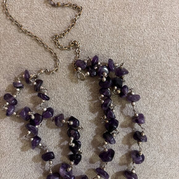 Vintage Amethyst Double Strand Necklace Silver (?) Chain - Picture 4 of 4